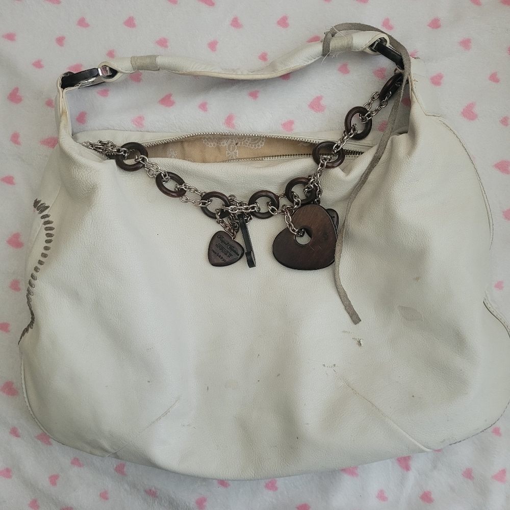 Damaged Juicy Couture White Hobo Bag with Chain & Wood Charms